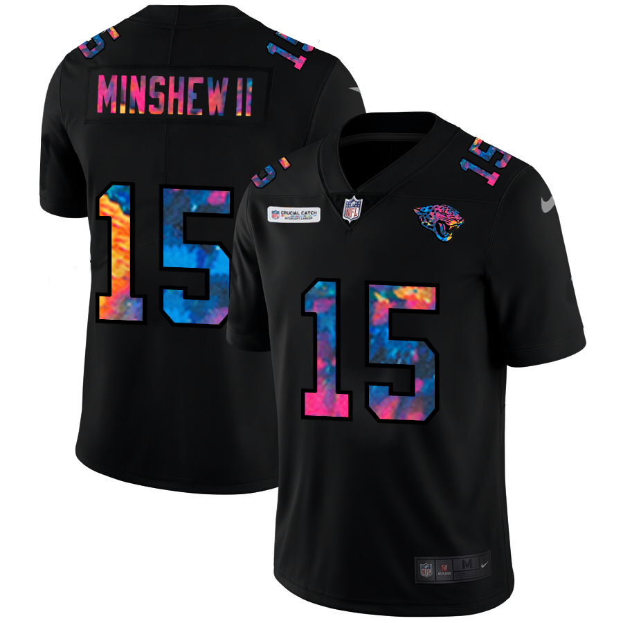 NFL Jacksonville Jaguars #15 Gardner Minshew II Men Nike MultiColor Black 2020  Crucial Catch Vapor Untouchable Limited Jersey